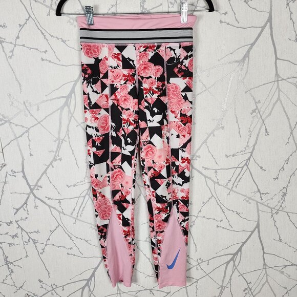 Nike Pink Rose Floral Print Tight Fit Leggings - Picture 1 of 7